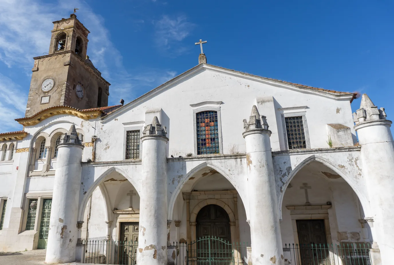The Igreja de Santa Maria in Beja, with its clock and bell tower